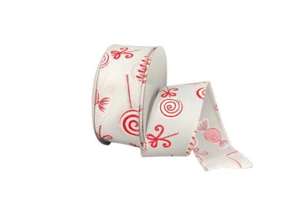 1.5 Inch White Satin Various Peppermint Candy Ribbon