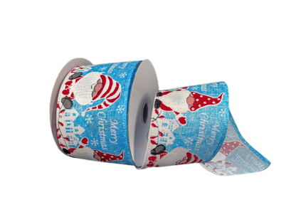 2.5 Inch Ribbon With Blue Background With Cheerful Gnomes