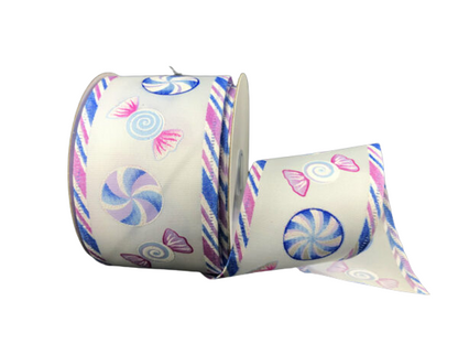 2.5 Inch Blue Lavender Pink Candy Christmas Ribbon