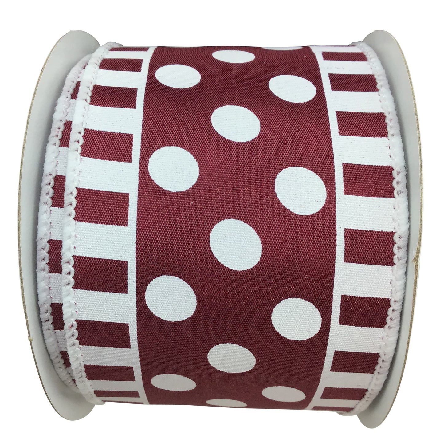 Dots And Stripes On Satin Ribbon Burgandy And White
