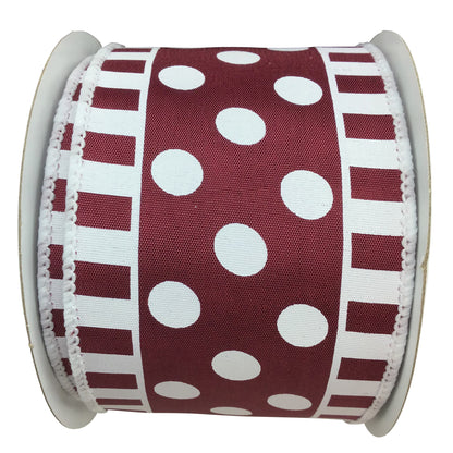 Dots And Stripes On Satin Ribbon Burgandy And White