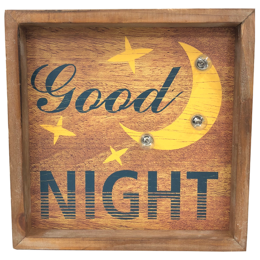 8" Wooden "Good Night" Wall Art with LEDs