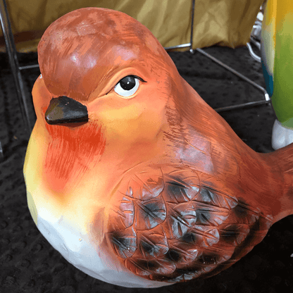 9.5" Wooden Carved Orange Bird