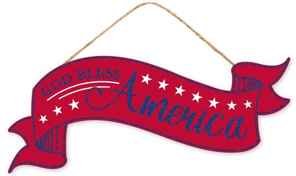 God Bless America Glitter Wood Banner Sign