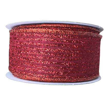 1.5 Inch Red Linen Red Pinstriped Glittered Ribbon