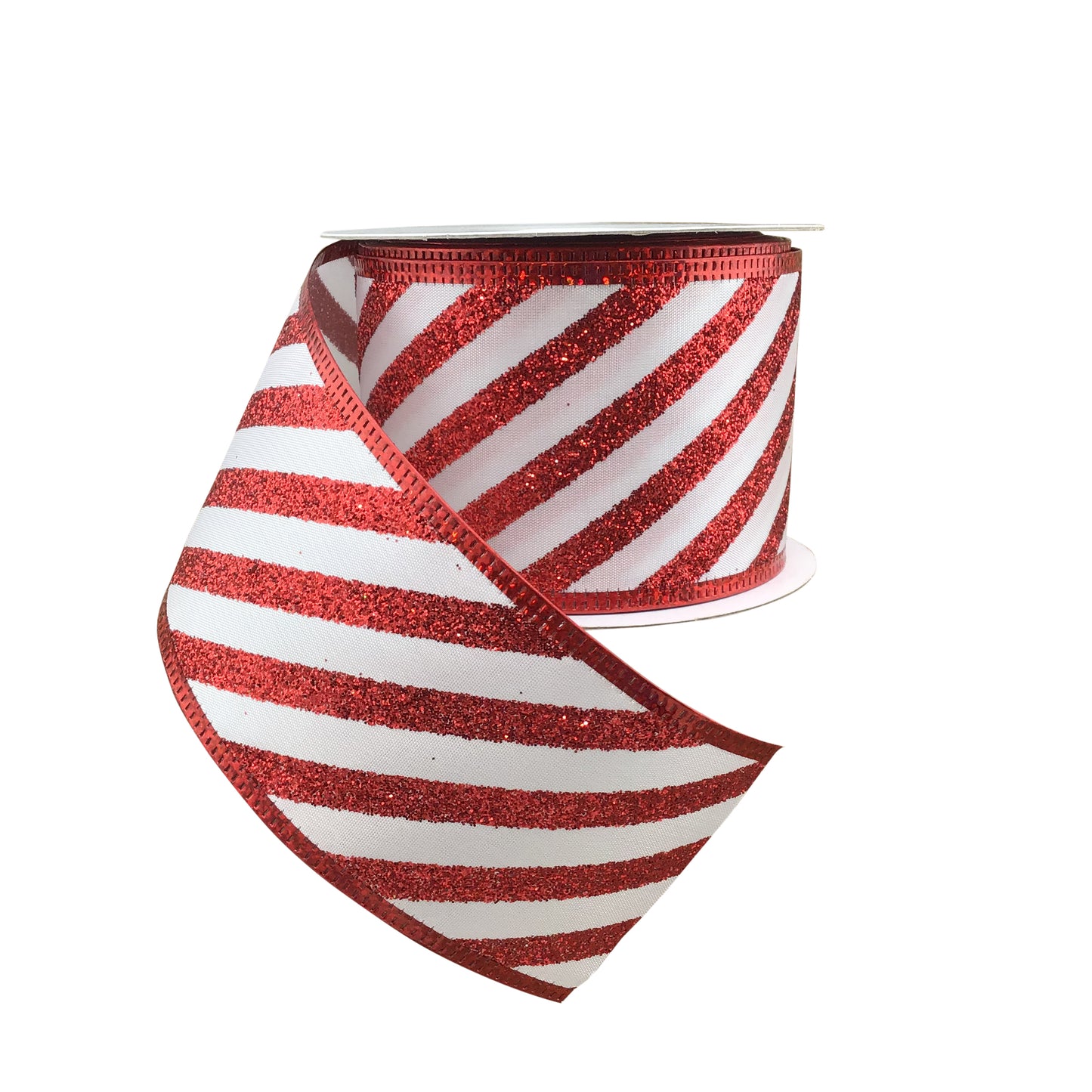 2.5 Inch By 10 Yard Red And White Glitter Stripes Ribbon