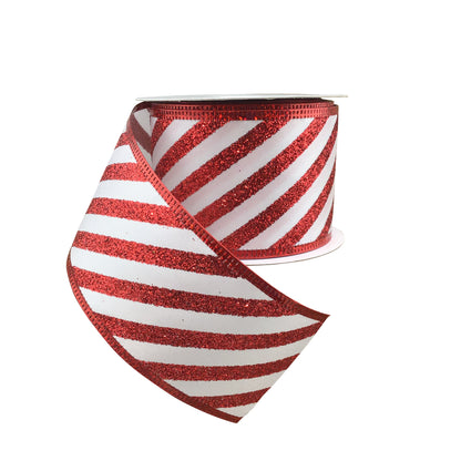 2.5 Inch By 10 Yard Red And White Glitter Stripes Ribbon