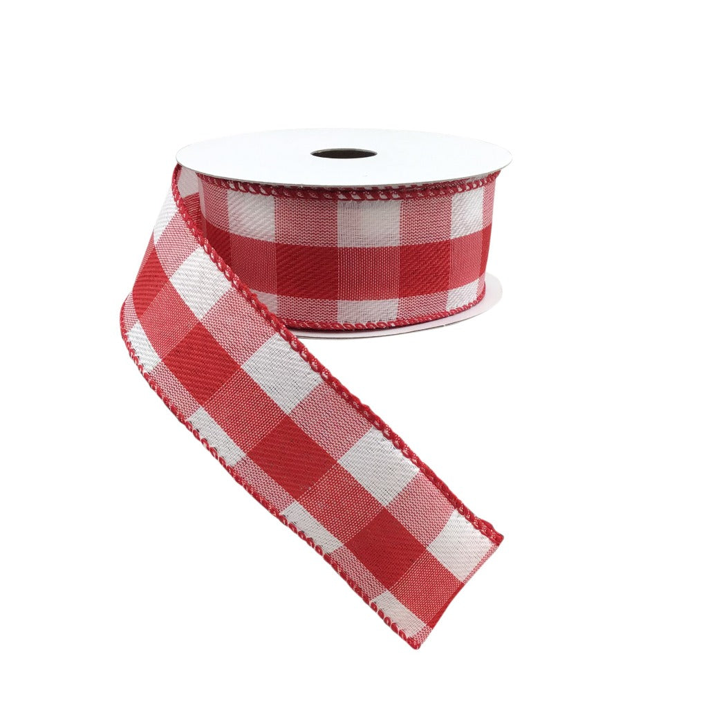 1.5 Inch Red And White Buffalo Plaid Ribbon