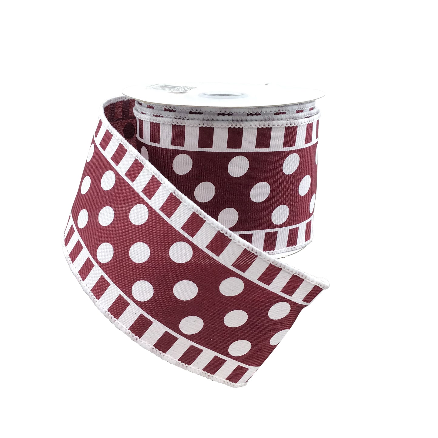 Dots And Stripes On Satin Ribbon Burgandy And White