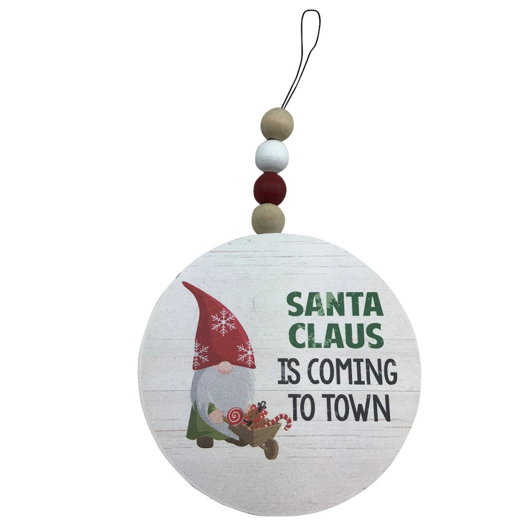 Wooden Gnome Disc Ornament with Beads 4 Styles
