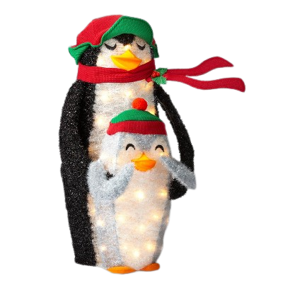 Lit Tinsel Penguins With Clear Mini Bulbs