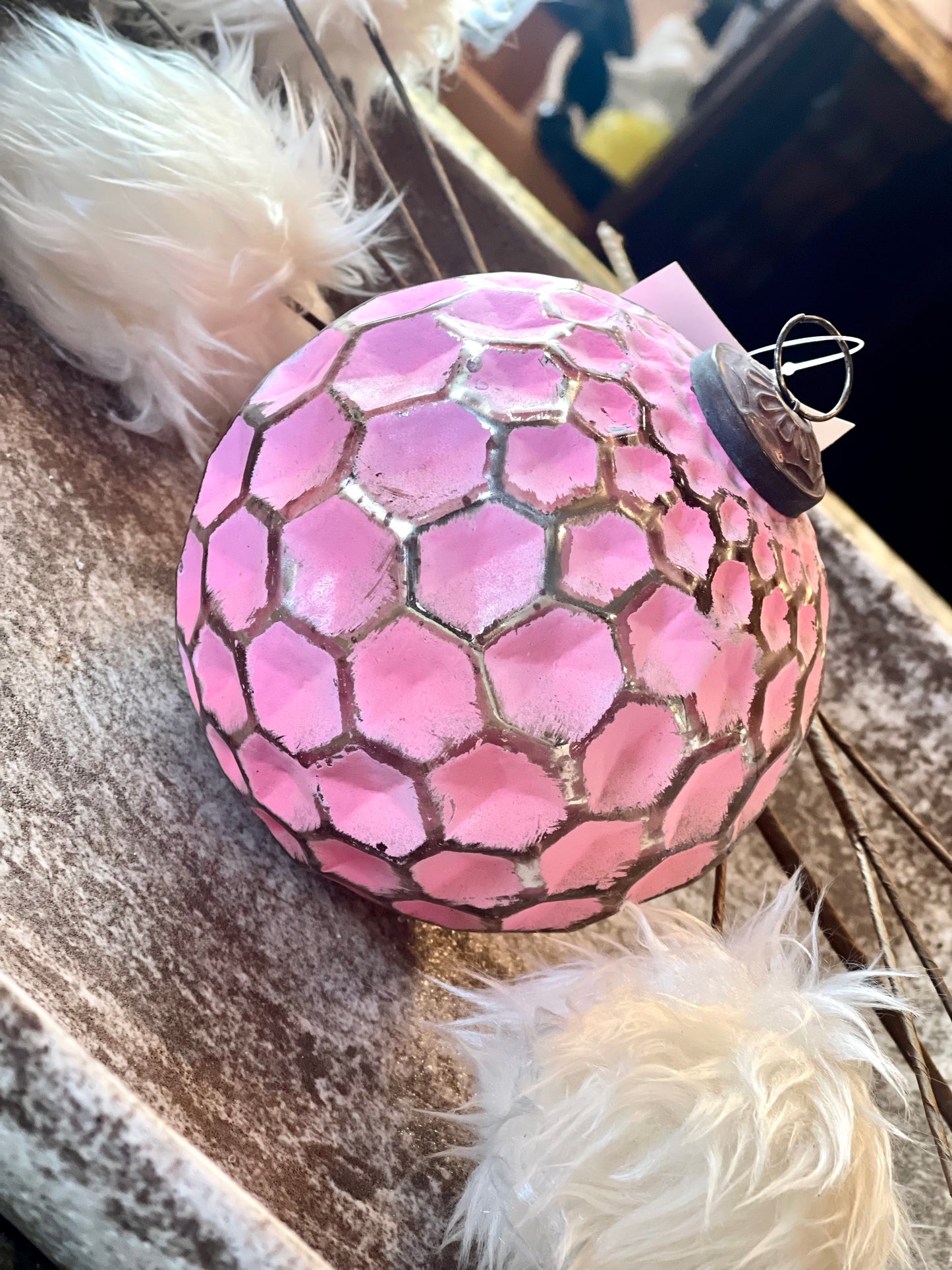 Pink Gold Geometric Indented Ball Ornament