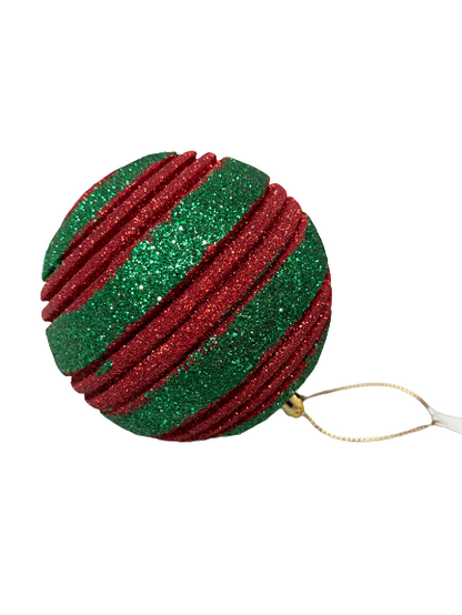 Red And Green Glitter Stripe Nutcracker Ball Ornament