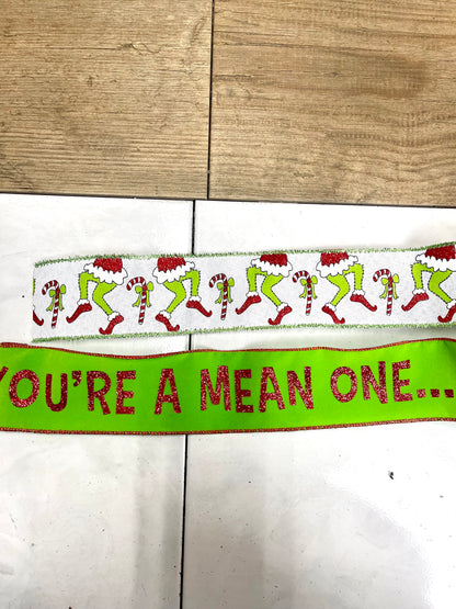 2.5 Inch Monster Butt Ribbon With Green Tinsel Trim Edge