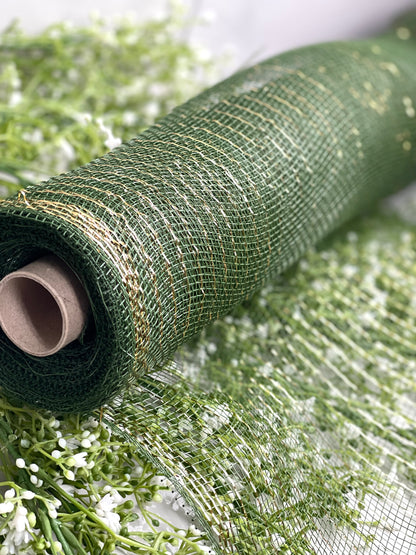 20 Inch by 10 Yards Designer Netting Moss with Gold Glamour