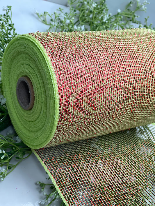 6 Inch by 20 Designer Netting Lime with Red Glamour