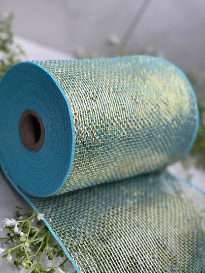 6 Inch by 20 Yard Designer Netting Turquoise with Copper Glamour