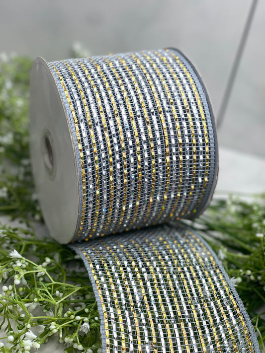 4 Inch by 20 Yards Designer Netting Silver and Gold Glamour