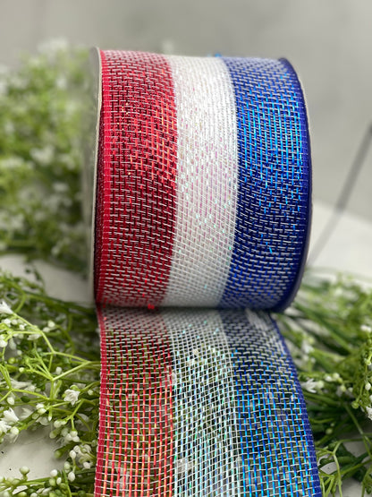 4 Inch by 20 Yards Designer Netting Red White and Blue Glamour