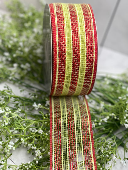 2.25 Inch by 25 Yards Designer Netting Green and Red Striped Glamour