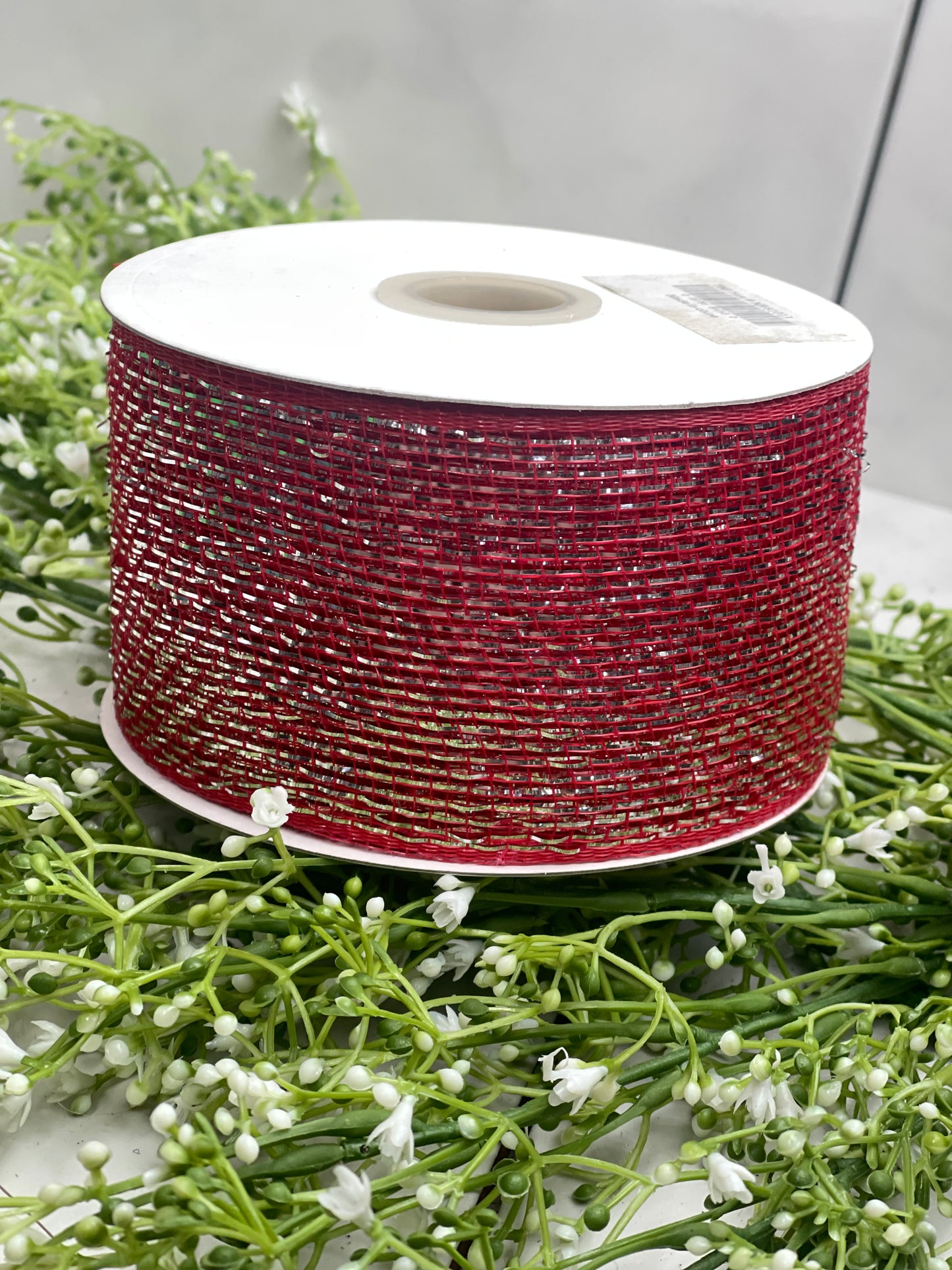 3 Inch by 20 Yards Designer Netting Red with Silver Glamour