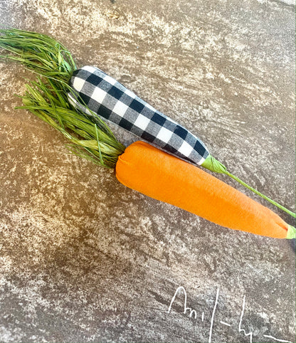 Black And White Plaid And Orange Fabric Carrot Pick