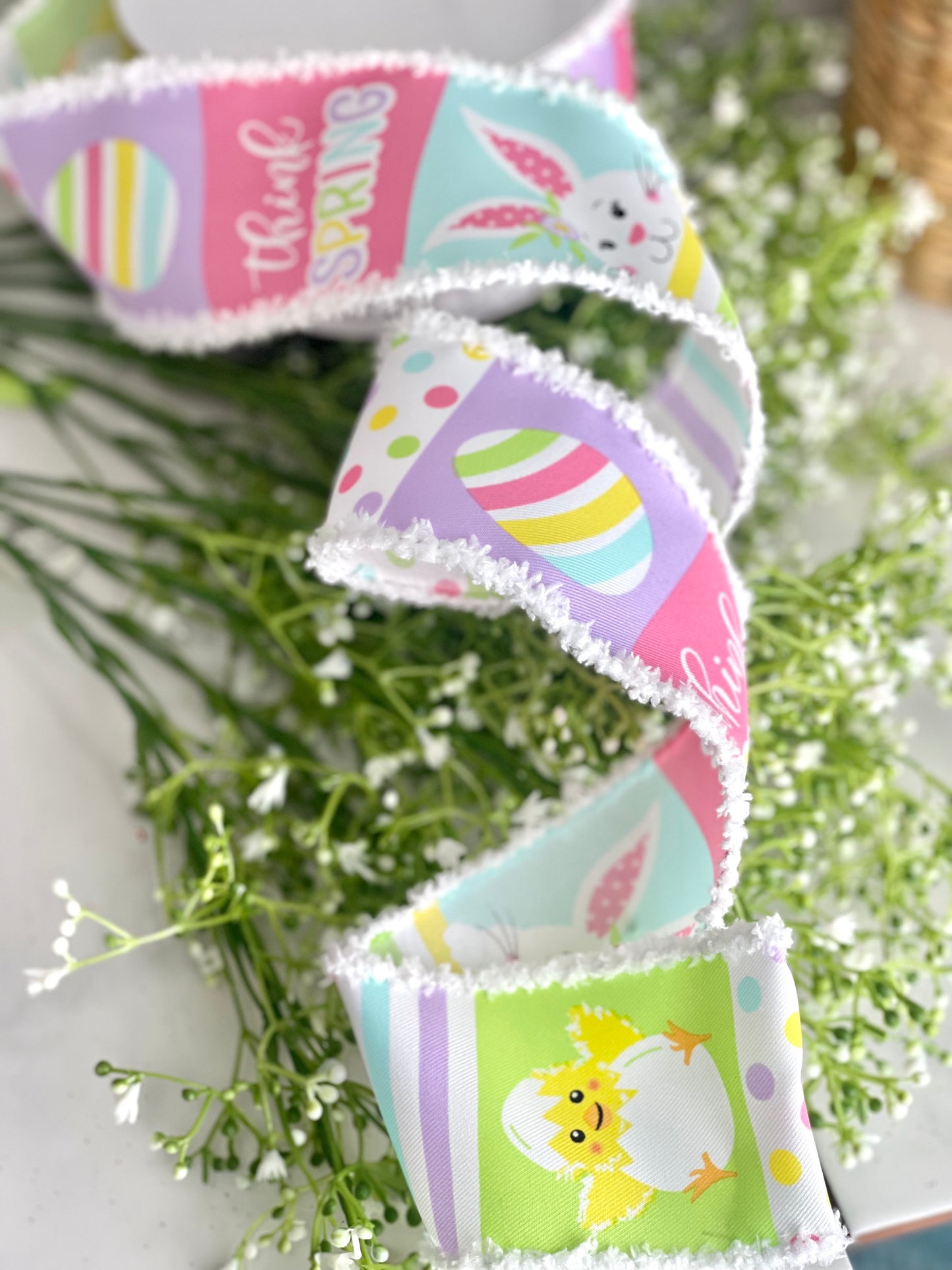 2.5 Inch Spring Bunny Chick Easter Egg Block Ribbon