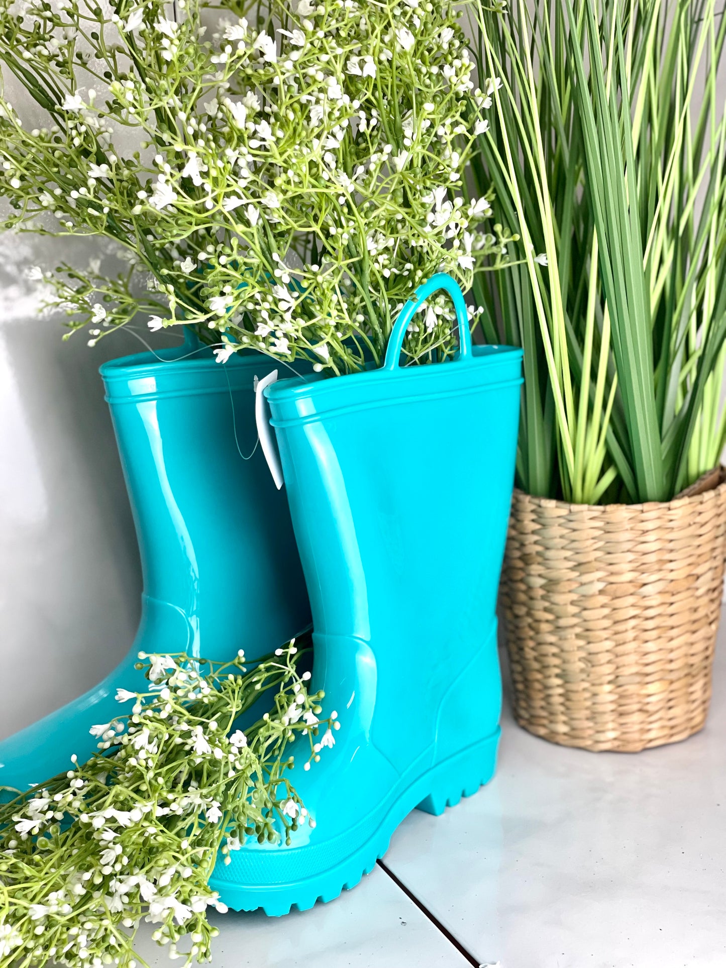 Turquoise  Rain Boots  Flower Base