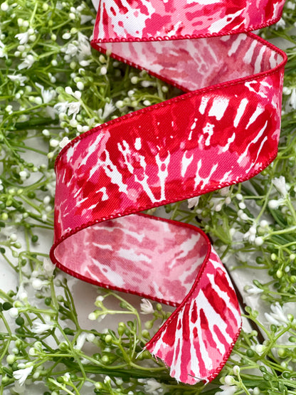 1.5 Inch X 10 Yard Red And White Tie Dye Ribbon