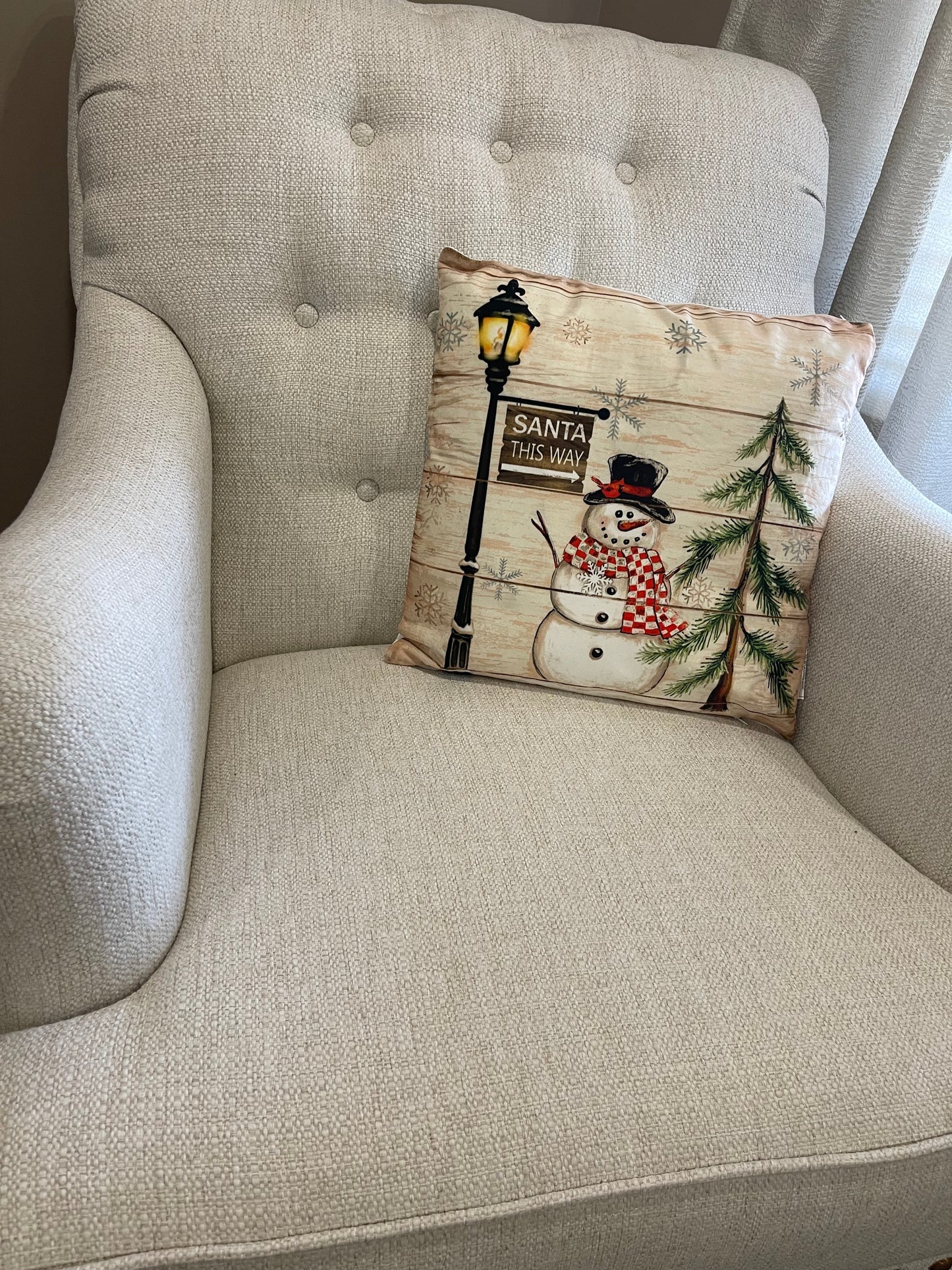 Santa This Way Snowman 16 Inch LED Pillow
