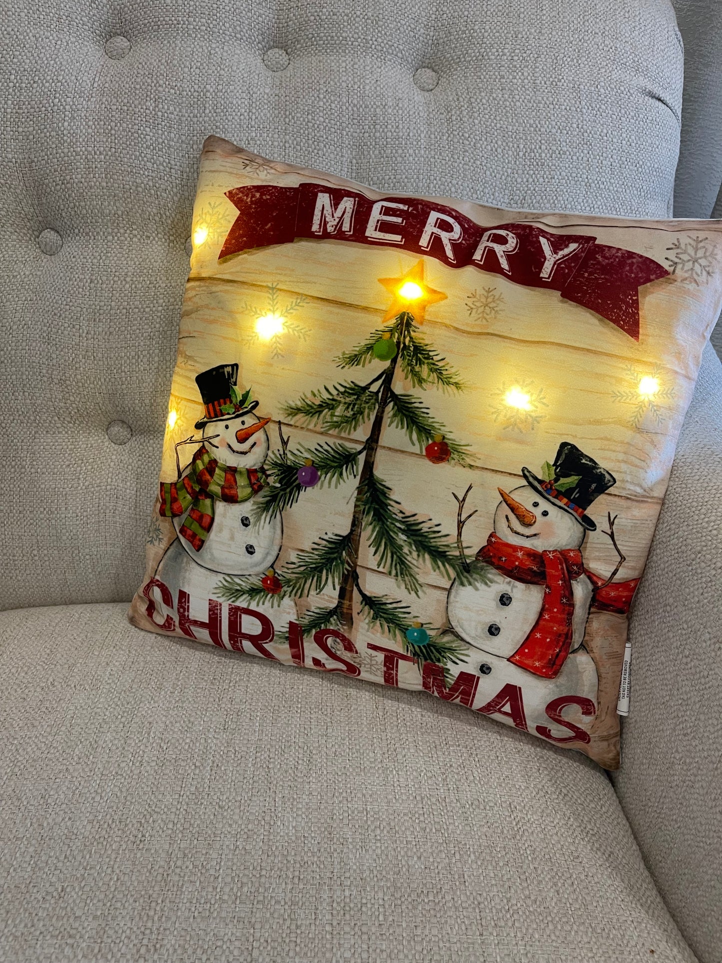 Merry Christmas Snowman 16 Inch LED Pillow