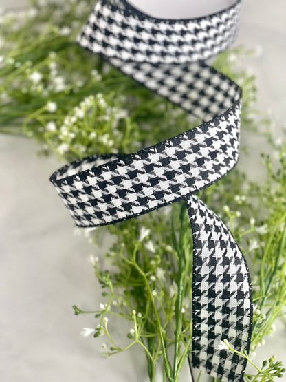 1.5 Inch By 10 Yards Houndstooth Ribbon White And Black