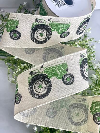 2.5 Inch By 10 Yard Green Tractor Burlap Ribbon