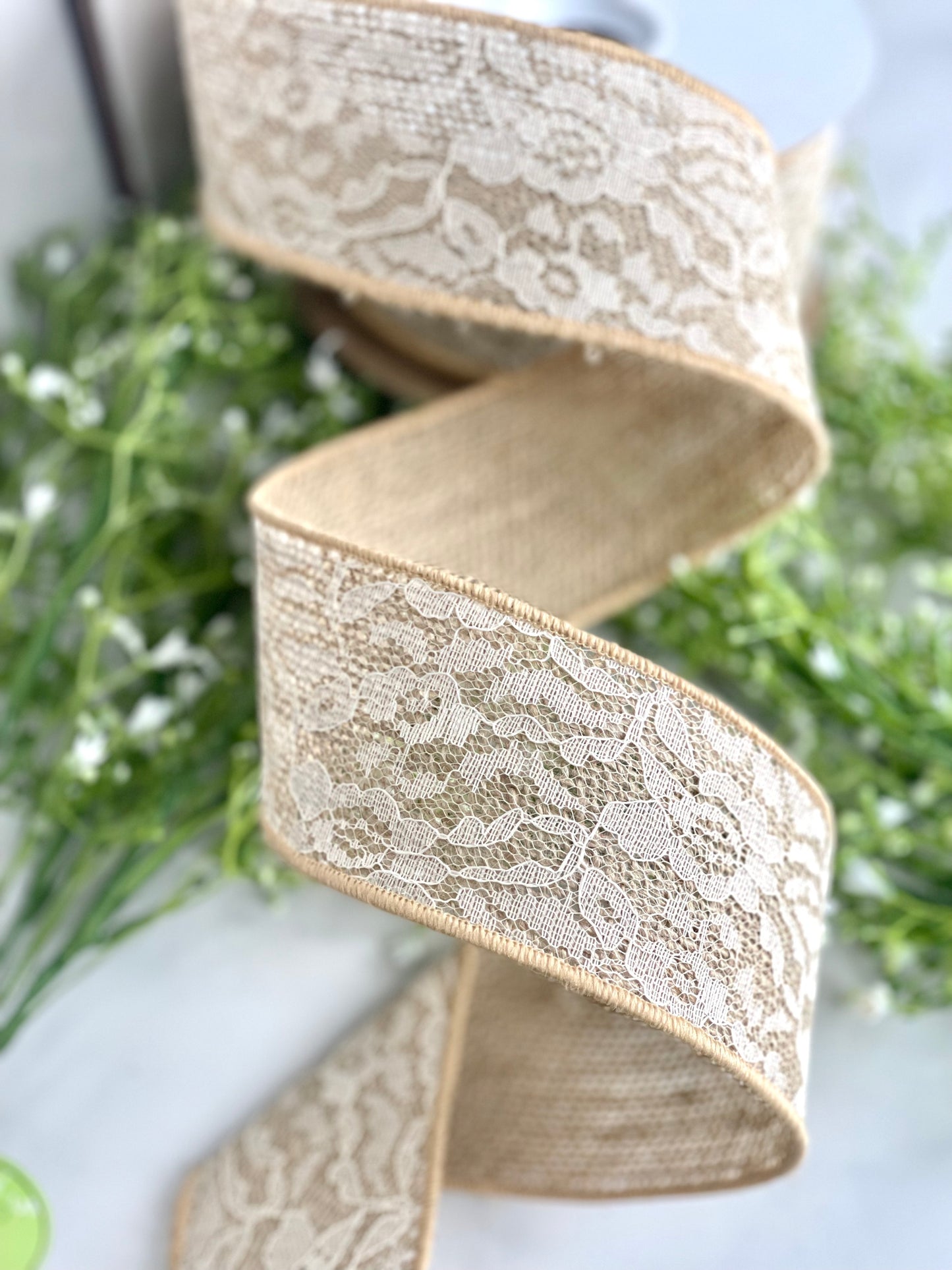 Natural Laced Burlap 2.5 Inch Wired Ribbon