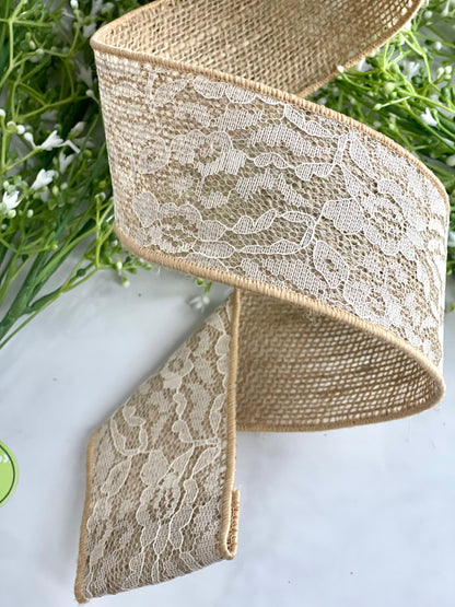 Natural Laced Burlap 2.5 Inch Wired Ribbon