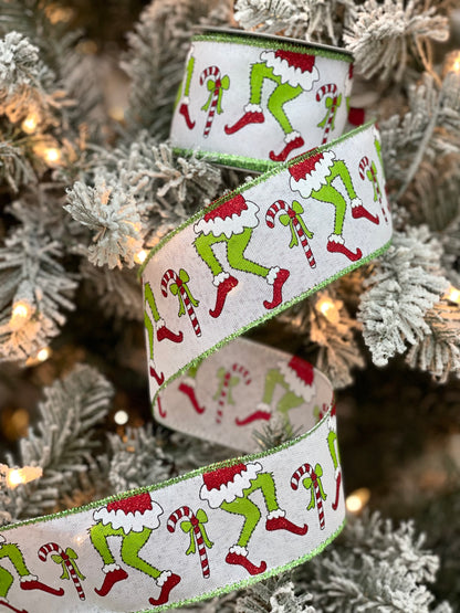 2.5 Inch By 10 Yard Monster Butt Ribbon With Green Tinsel Trim Edge