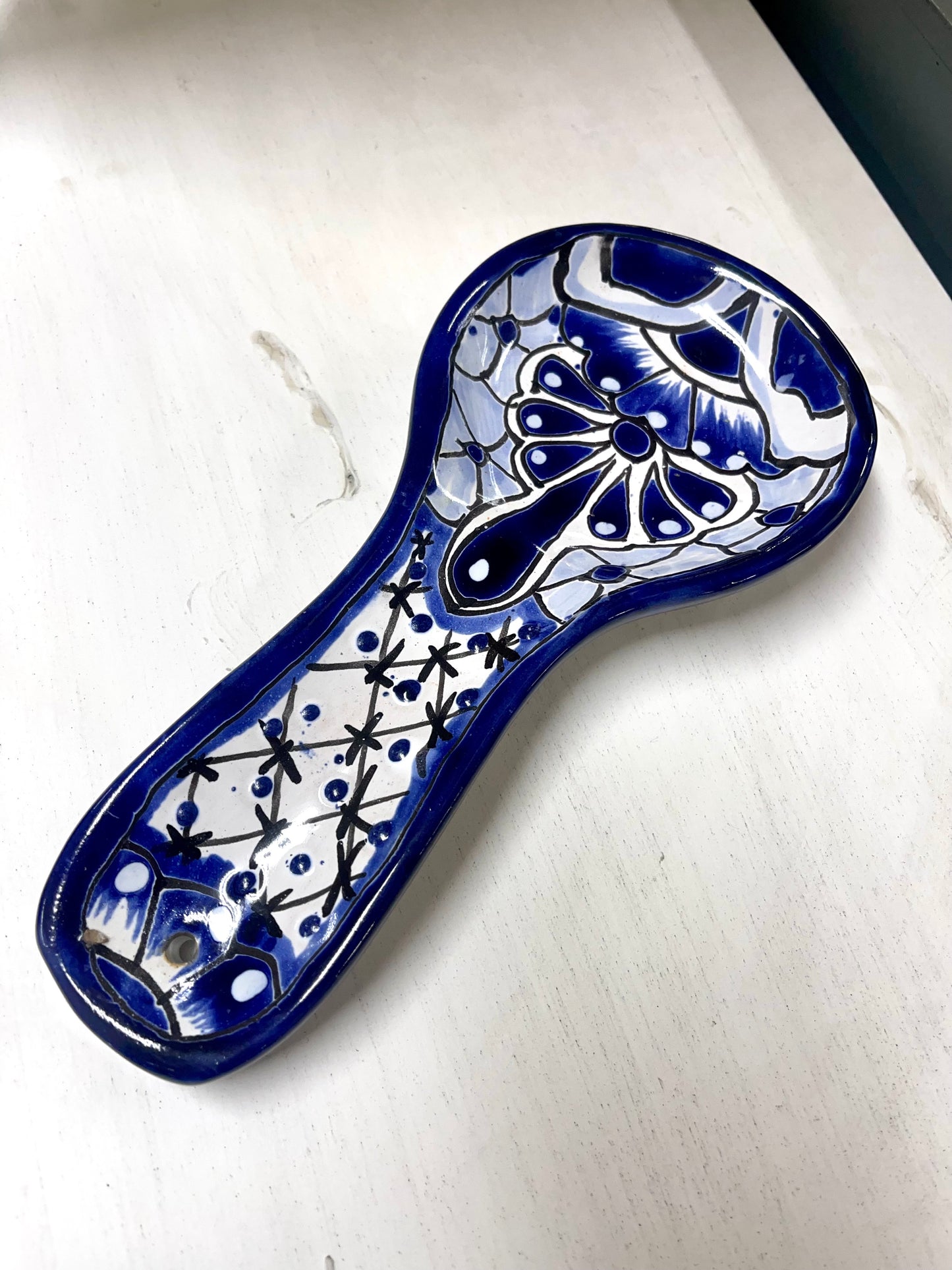 Blue And White Talavera Chata Spoon Holder Pottery