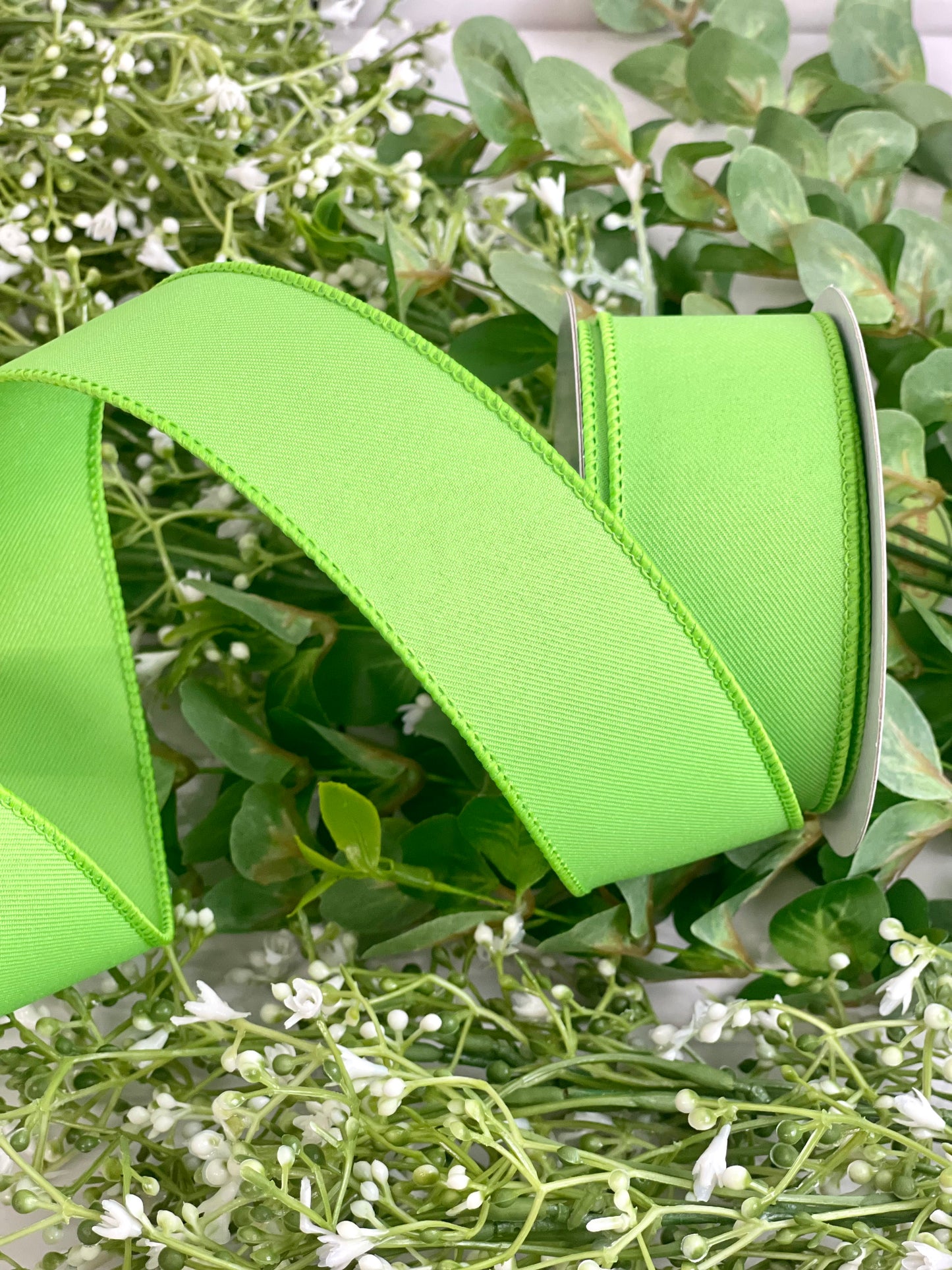 1.5 Inch By 10 Yard Lime Green Diagonal Weave Ribbon