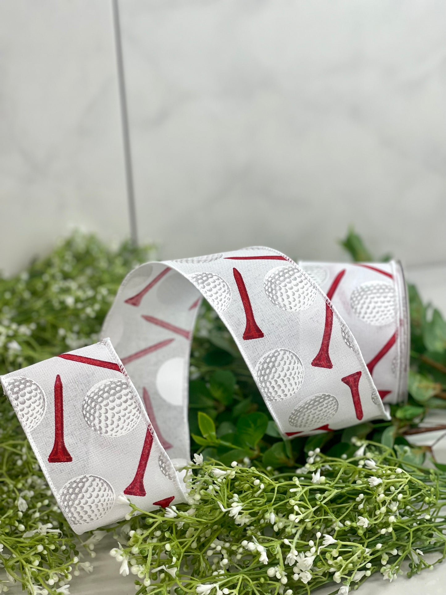 2.5 Inch By 10 Yard Golf Ball White Background Ribbon