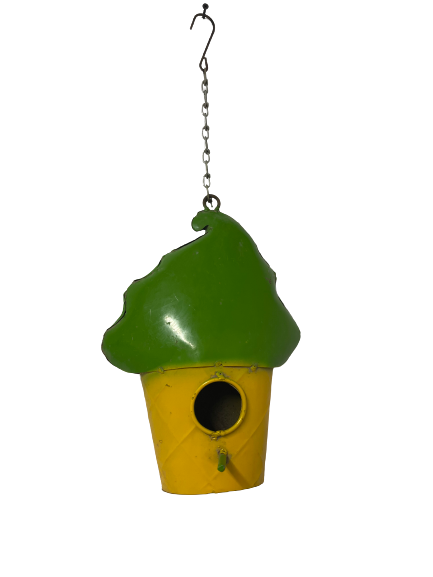 Yellow And Green Ice Cream Cone Metal Hanging Birdhouse