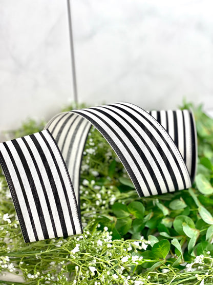 2.5 In By 10 Yard Ivory Canvas Black Vertical Stripe Ribbon