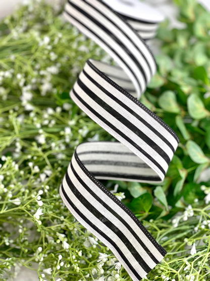 1.5 Inch Black White Vertical Stripe Ribbon