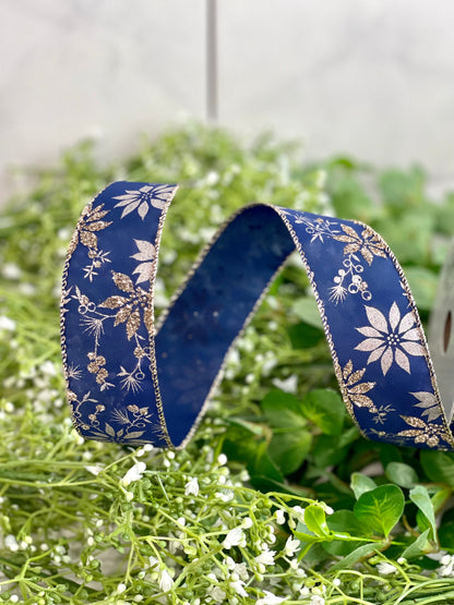 1.5 Inch Navy Ribbon With Gold Accents