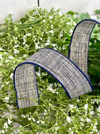 1.5 Inch Navy Champagne Twinkly Linen Ribbon