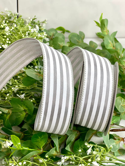 1.5 Inch By 10 Yard Silver Satin With White Stripes Ribbon