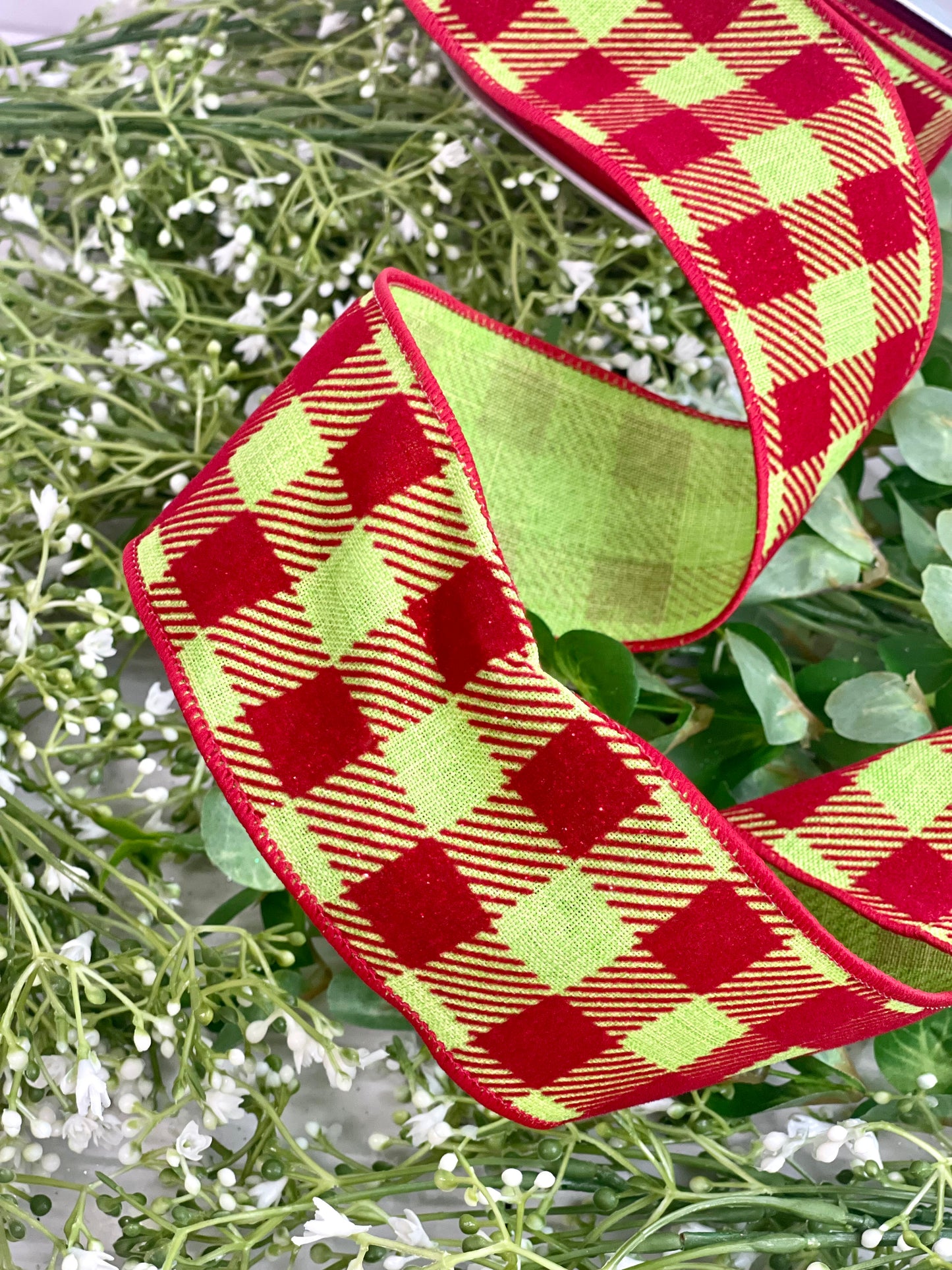 Lime Green And Red Checkered Ribbon
