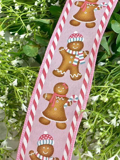 2.5 Inch Pink Pastel Gingerbread Boy/Girl Ribbon