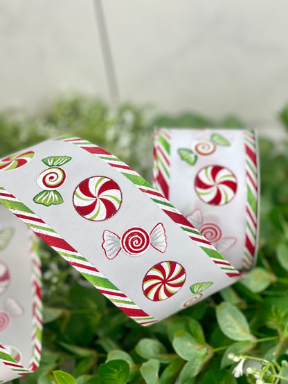 2.5 Inch Red Green Candy Christmas Ribbon