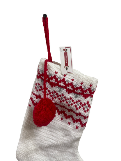 Gray Red And White Knitted Stocking