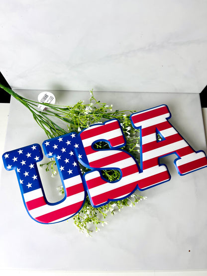 USA Flag Metal Wreath Sign